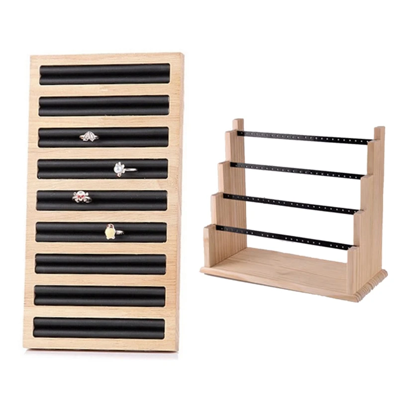 

Rectangle Ring Display Tray with Jewelry Display Tray Pendant Earrings Rings Display 4 Layers