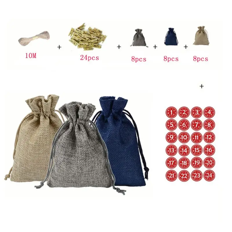 24Pcs Candy Bags Advent Christmas Calendars Linen Filling Bag with Number German Stickers | Дом и сад