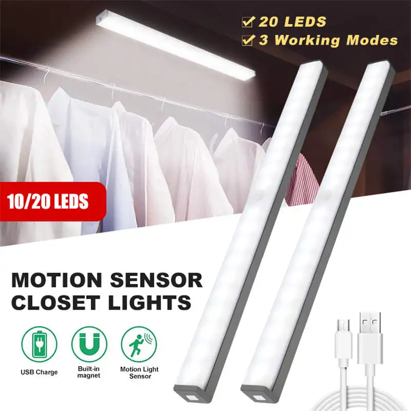 20 светодиодный беспроводной светильник для шкафа с датчиком движения USB