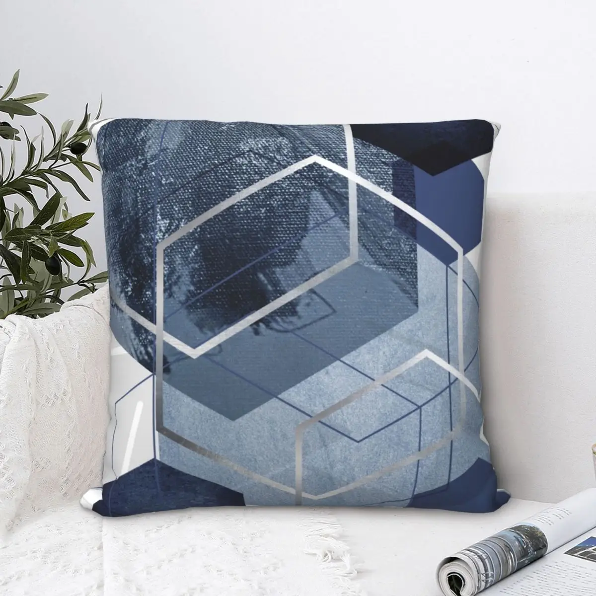 Сине-серый геометрический квадратный чехол для подушки наволочка декоративный