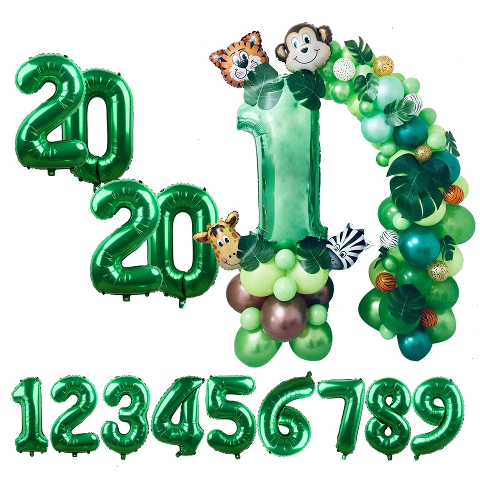 Зеленые воздушные шары в виде листьев пальмы тропические Гавайские вечерние