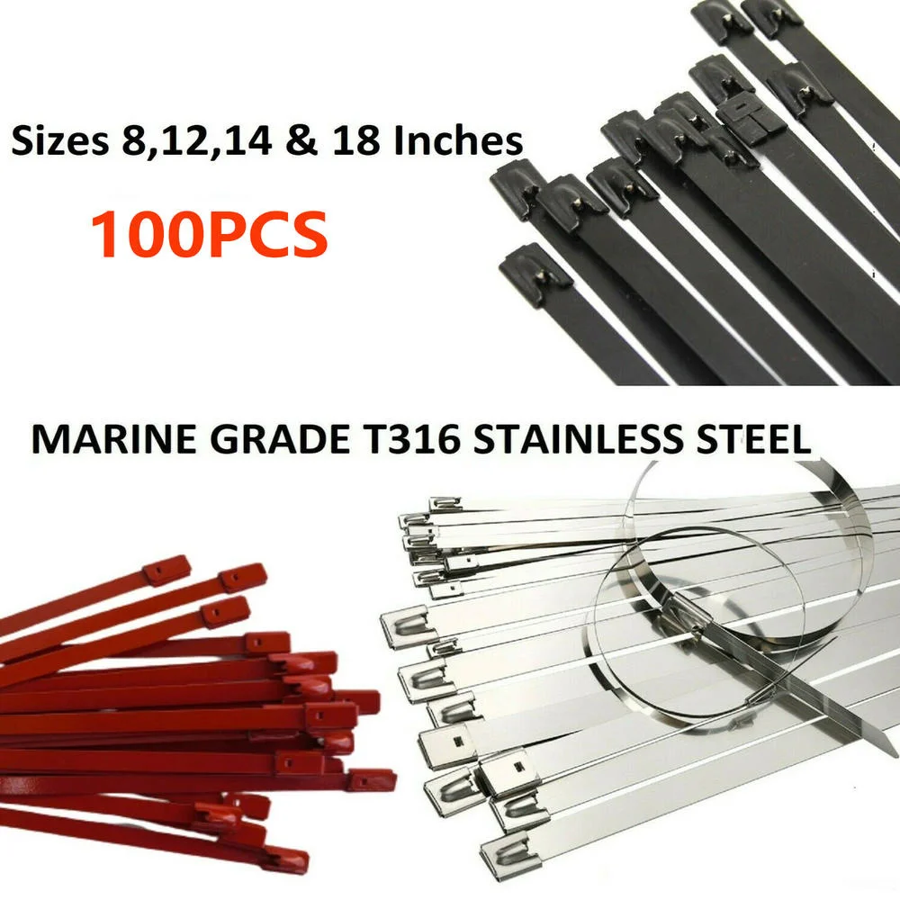 

100 Pcs Stainless Steel Metal Zip Ties Cable Ship Bridge Self-locking Cable Tie Steel Exhaust Wrap Multi-purpose Locking Cable