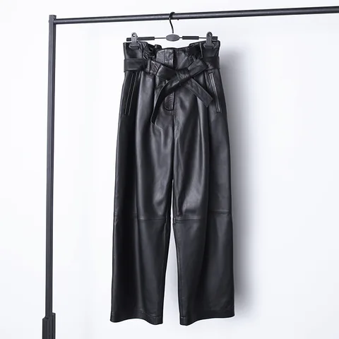 Женские кожаные брюки Streetwear хаки