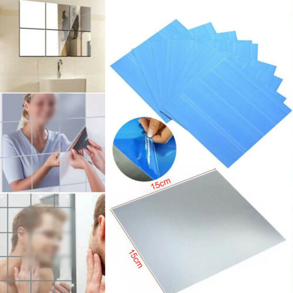 16 шт./компл. зеркальные настенные наклейки Self-клейкие плитки зеркало 3d зеркальный