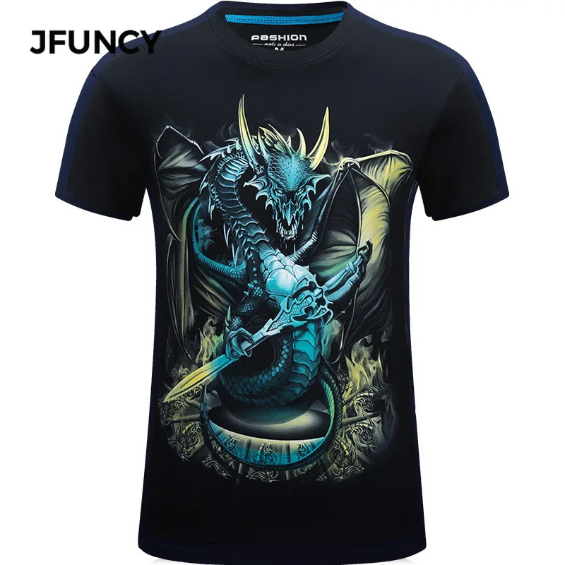 JFUNCY 3D Dragon Print Tshirt Men Tees Tops Summer Graphic T Shirts  Short Sleeve Male Streetwear Man Casual Cotton Clothing