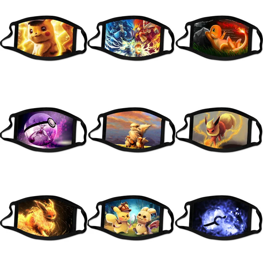 4 шт. с принтом Покемон Пикачу милым мультяшным в виде защитная маска для лица