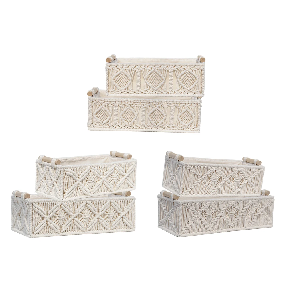 

Storage Baskets Container Art Craft with Removable Liner Rope Basket Macrame Storage Basket for Organizing Kitchen
