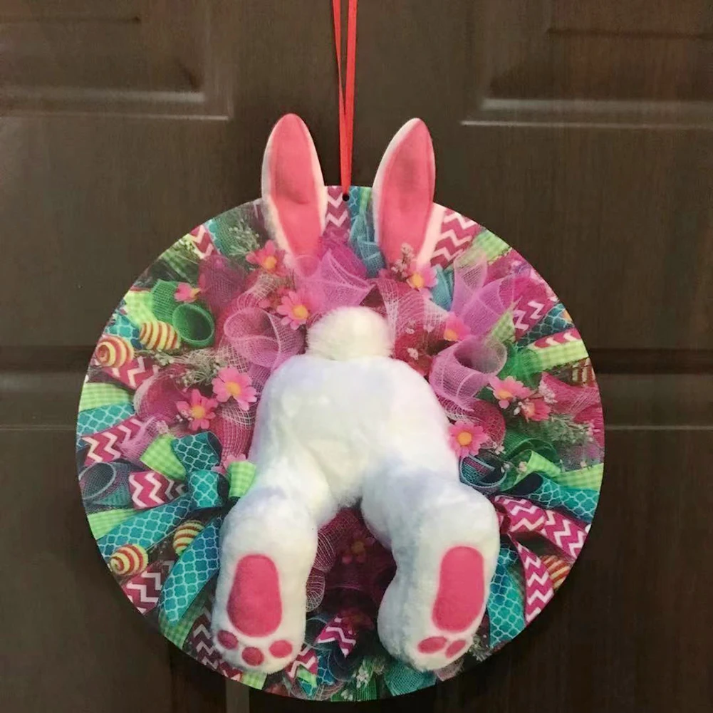 

Easter Bunny Front Door Decoration Colorful Cute Fun Rabbit Garland Wreath Soft Toy Parties Prop Gift Cartoon Festival Ornaments