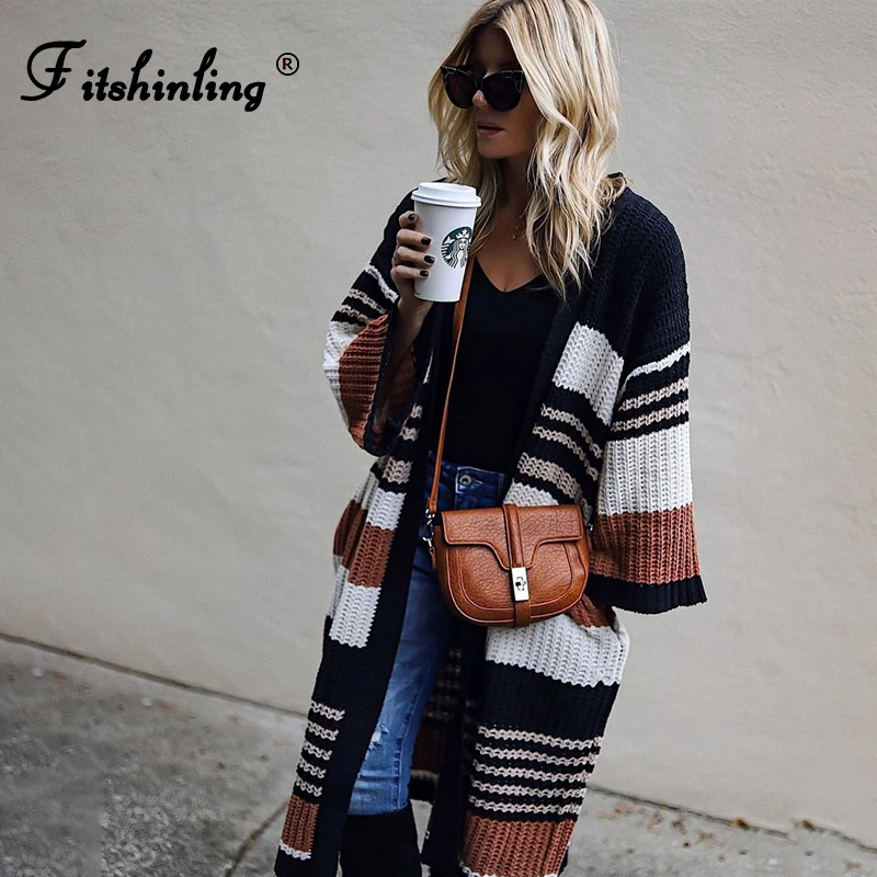 Fitshinling в богемном стиле полоску с расклешенными рукавами кардиган для женщин