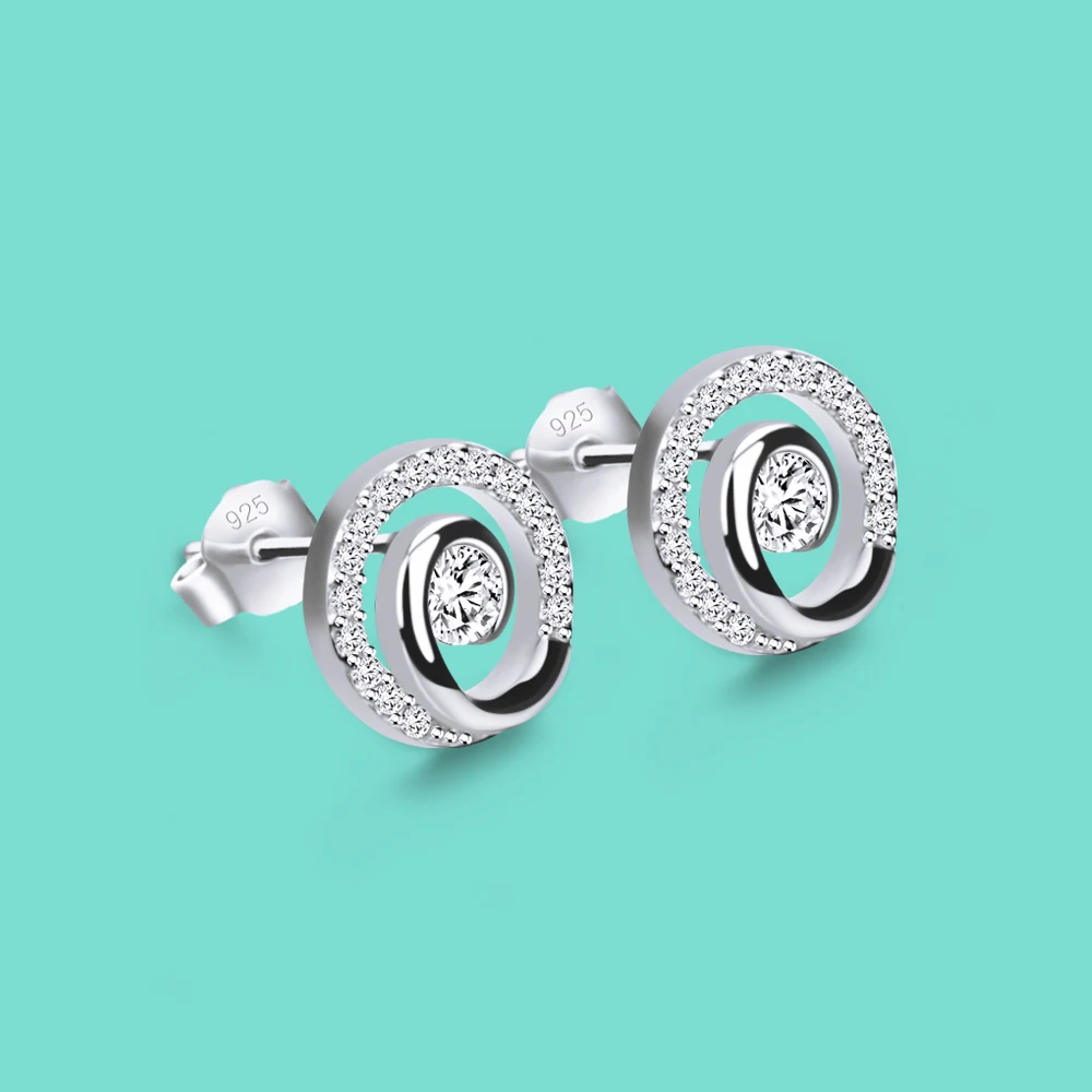 silver color Хит, 925 серебряные серьги для женщин, минималистичные 9 мм круглые серьги-гвоздики из циркония, серьги из стерлингового серебра, ювелирные изделия из розового золота - Окраска металла: silver color