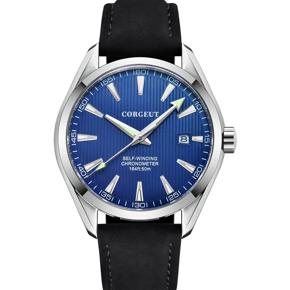 Corgeut 41 мм светящийся стальной черный циферблат автоматические механические