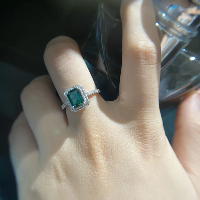 

Knobspin 100% 925 Sterling Silver Emerald Full Wedding Engagement Rings For Women High Carbon Diamond Fine Jewelry Wholesale