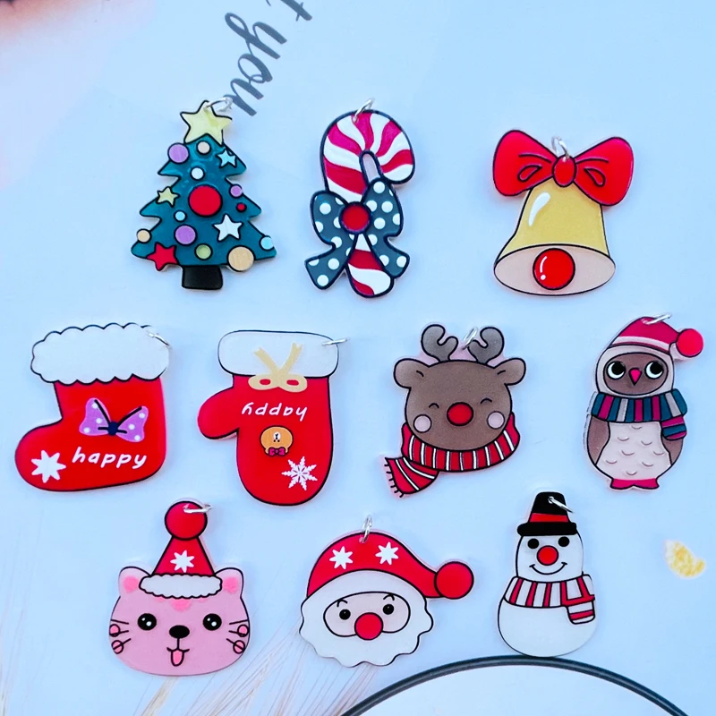 

10 PCS Lovely Shiny Cartoon Christmas Series Acrylic Pendant Key Chain Necklace DIY Decorative Accessories A32
