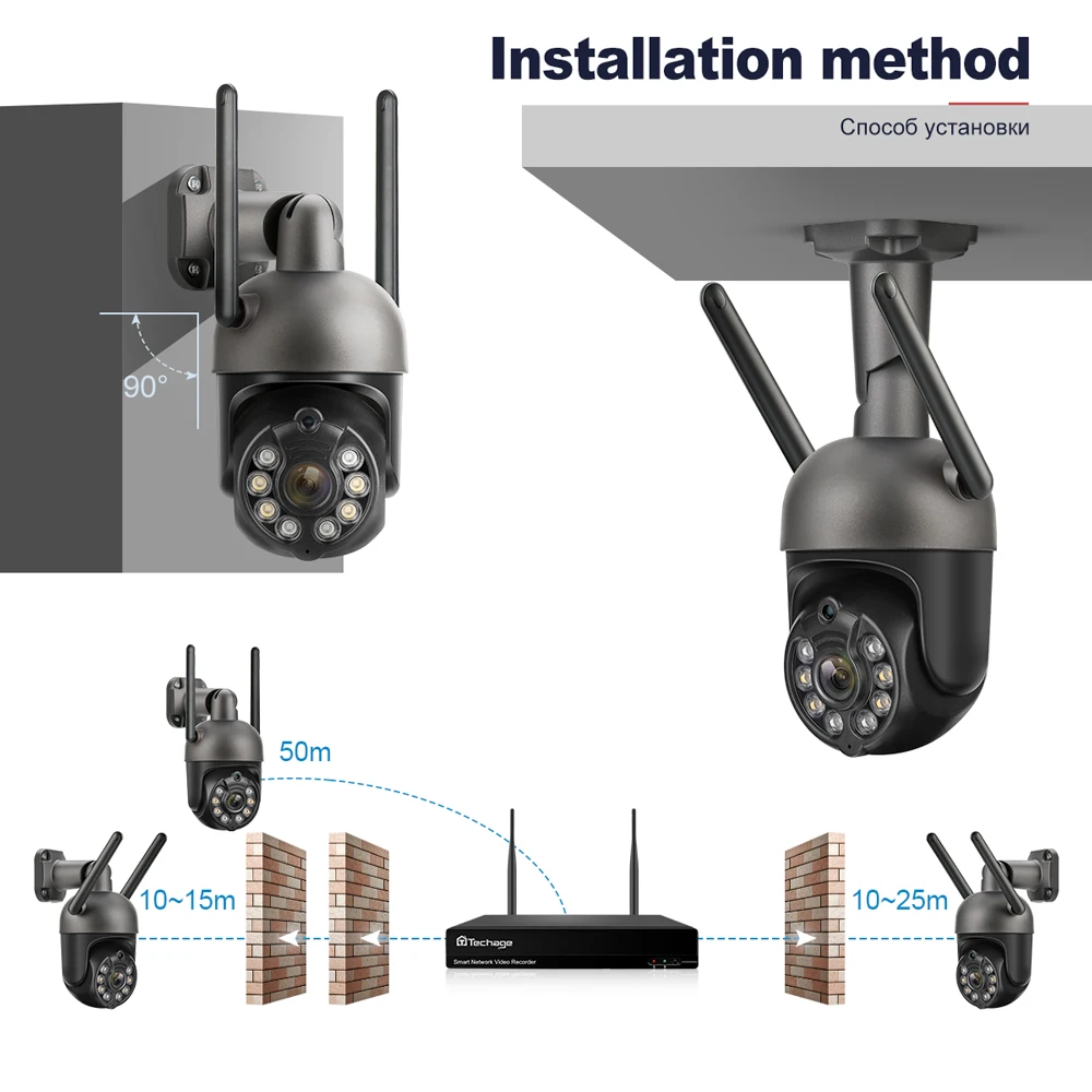Techage HD 3MP PTZ WiFi IP-камера безопасности Открытый 8-канальный беспроводной сетевой