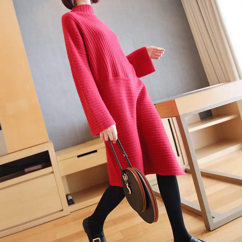 Длинный секционный пуловер женский осенний и зимний Сплит платье с высоким