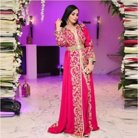 fuchsia gold appliques moroccan caftan evening dresses long sleeves dubai saudi prom party gowns vestido de fiesta de boda ev250