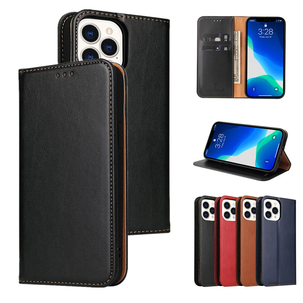 

Luxury Leather Flip Phone Case for iPhone 13 12 Mini 11 Pro Max XR X XS 7 8 Plus SE 2020 Solid Color Wallet Shockproof Cover