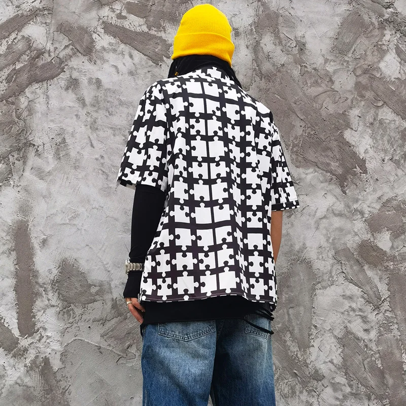 

Bonita Vida Hawaiian Beach Blouse Men Hip Hop Summer Casual Jigsaw Puzzle Print Short Sleeve Shirts Streetwear Button Tops