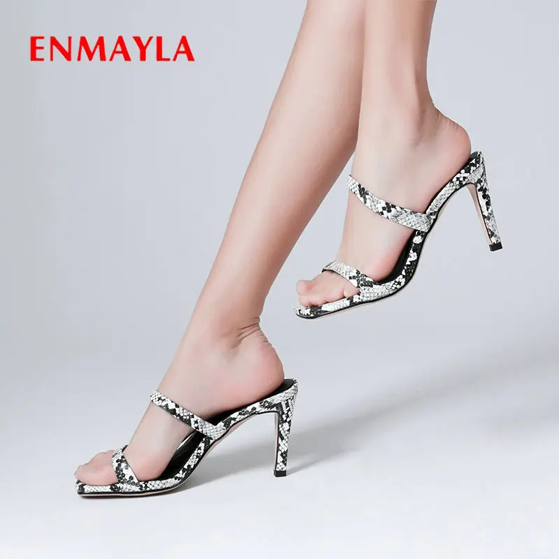 

ENMAYLA Summer Outside Slippers Women Basic 2020 PU Animal Prints Womens Shoes Thin Heels Fashion Serpentine Women Slides 34-42