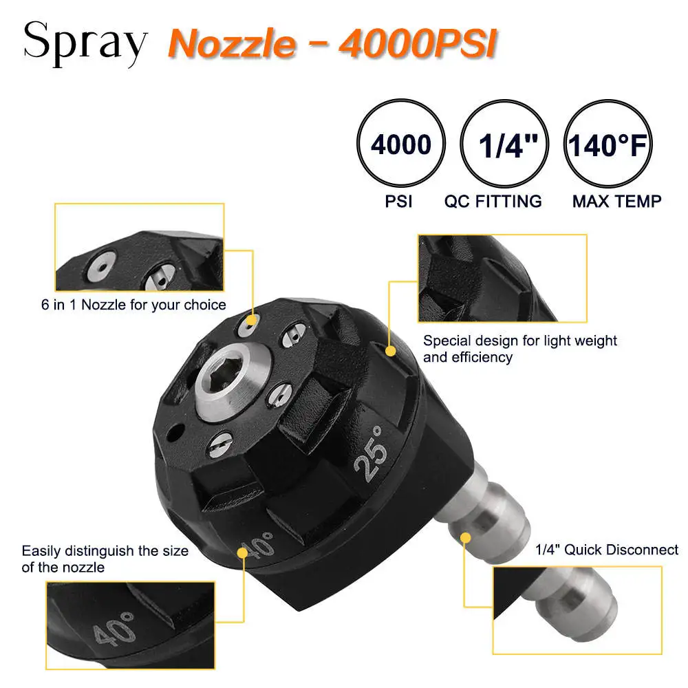 

6 in 1 Pressure Washer Tips Nozzle Quick Connect Tips for car wash 1/4 inch water Column Spray Shower Fan