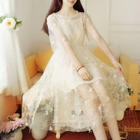 girls dress long summer pricess style kids clothes girls summer dress prinsess floral sweet lace teenage student elegant girl