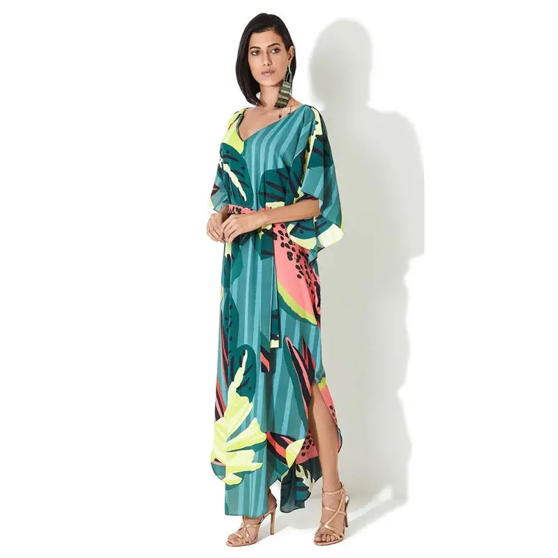 2020 богемное Тропическое летнее пляжное платье с принтом Шифоновая туника