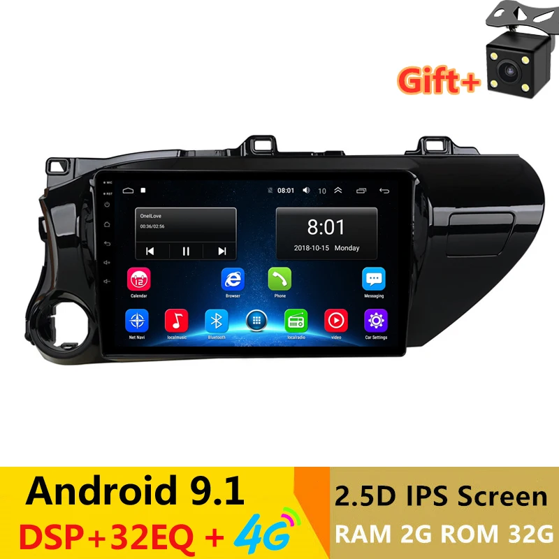 10," четырехъядерный Android 9,1 автомобильный DVD gps для TOYOTA Hilux Мультимедиа Навигация Радио Стерео головное устройство bluetooth wifi