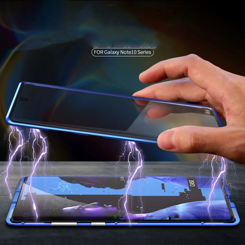 R just магнитный металлический чехол бампер для Samsung note 10 plus закаленное стекло