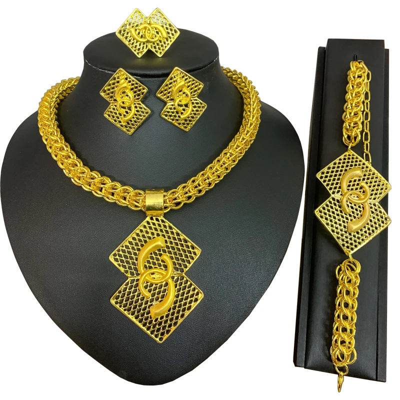 24K set Роскошные нигерийские женские свадебные ювелирные наборы, большое короткое ожерелье, серьги для невесты, Дубай, золотой Африканский бисер, комплект ювелирных изделий - Окраска металла: 24K set