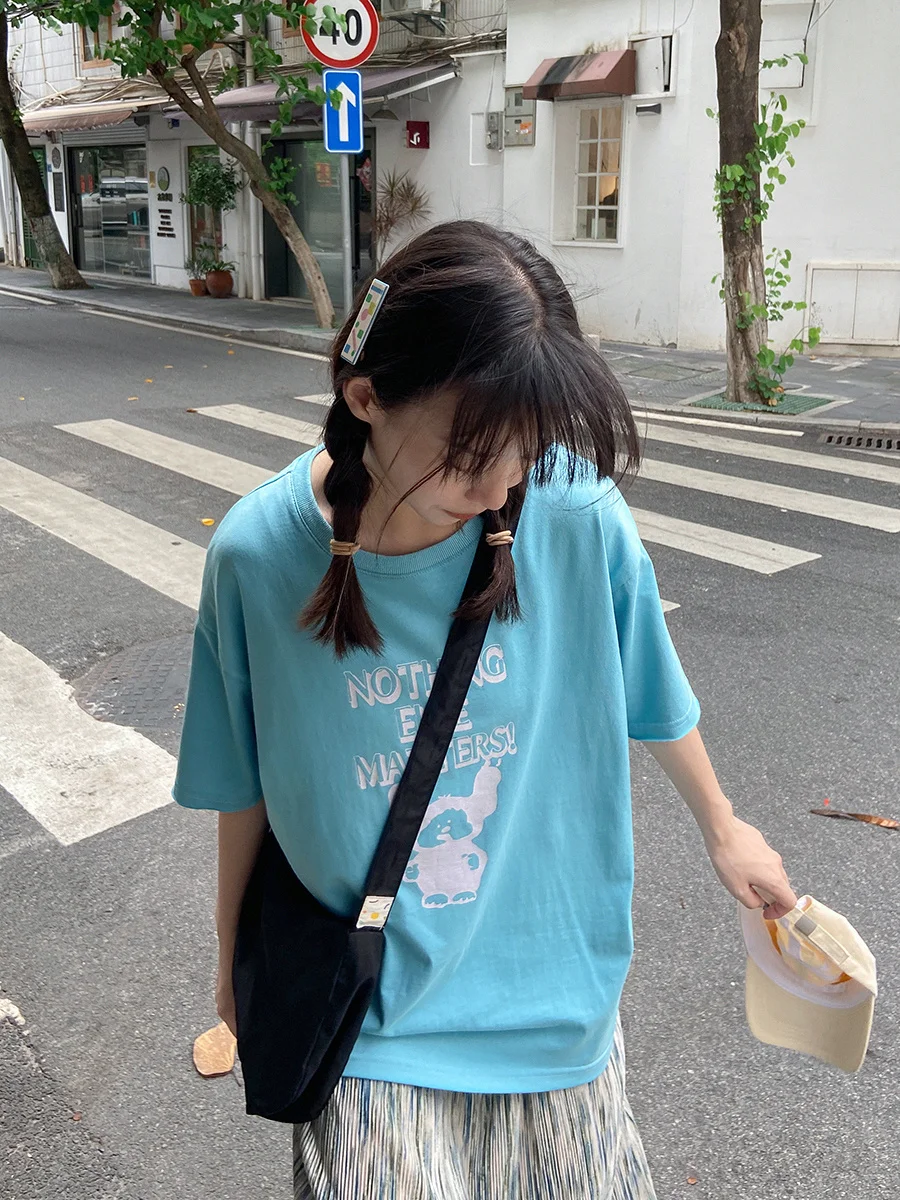 Свободная футболка с принтом Топ без бретелек коротким рукавом лето 2021 | Женская