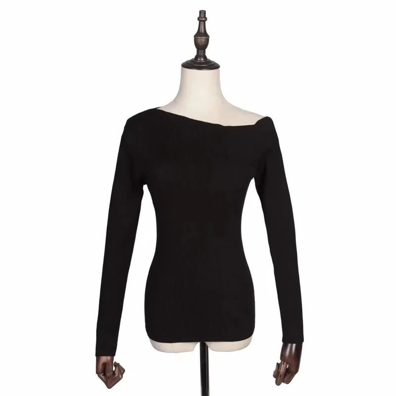 Women One Shoulder Ribbed Jumper Sexy Knit Pullover | Женская одежда