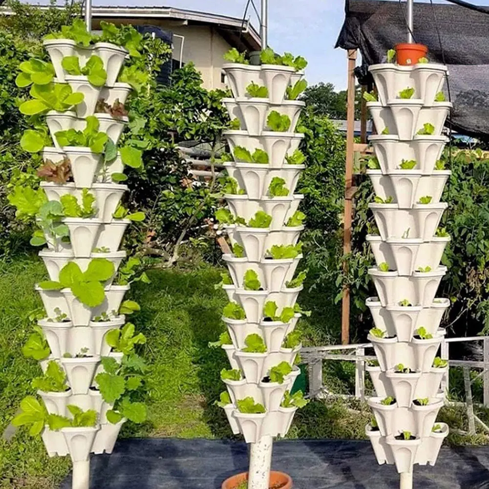 

3PCS Stackable Flower Tower Multi-Layer Plant Pot Vertical Combination Planter Three Petal Plastic With Tray For Garden Balcony