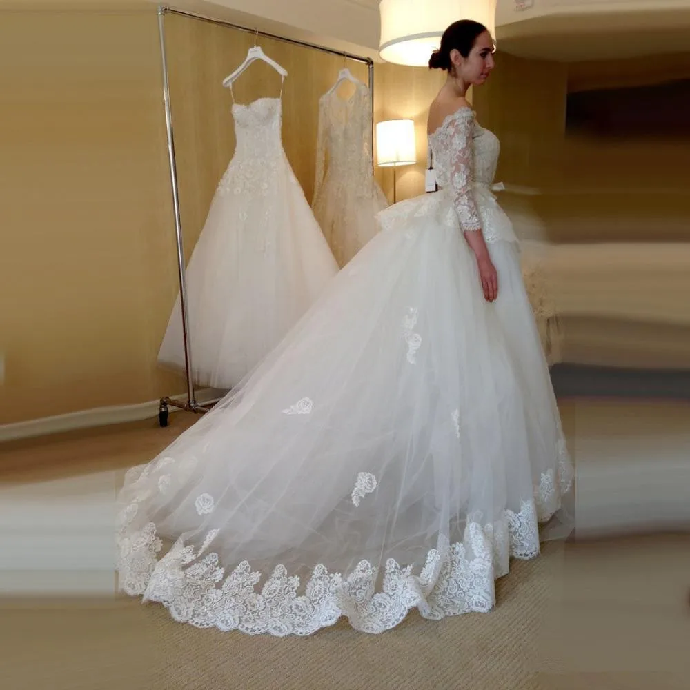 Съемный шлейф 2 шт. свадебное платье с длинным рукавом открытыми плечами