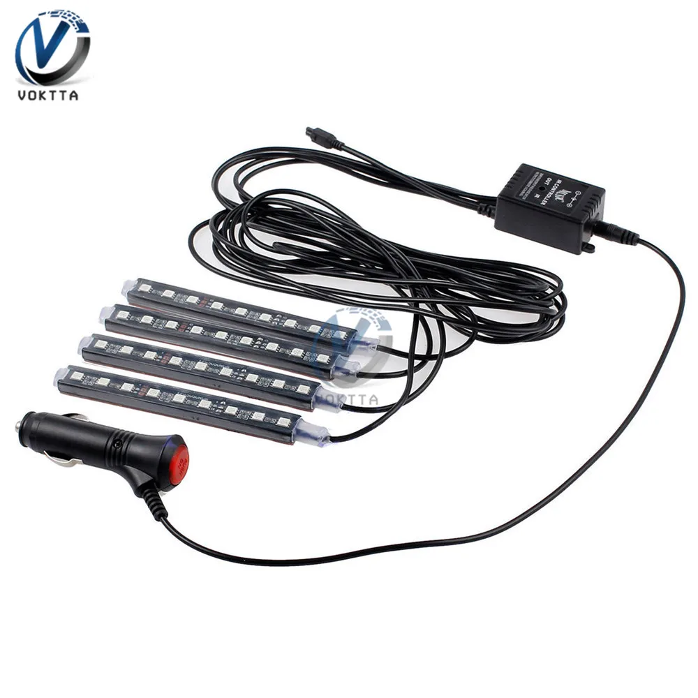 Auto RGB Color 9 LED Strip Light Car Interior Atmosphere Wireless Music Control Automatic Controller One for Four | Освещение
