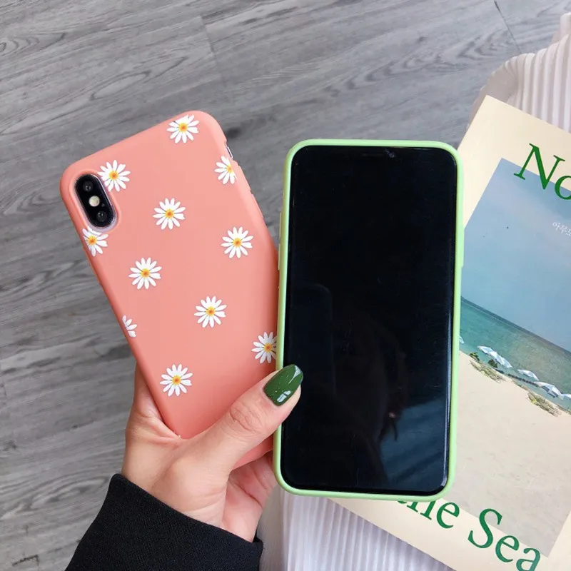 Для iPhone 7 8 Plus 6s Morandi Green Daisy чехол для X XS 6 мягкий силиконовый коралловый красный на