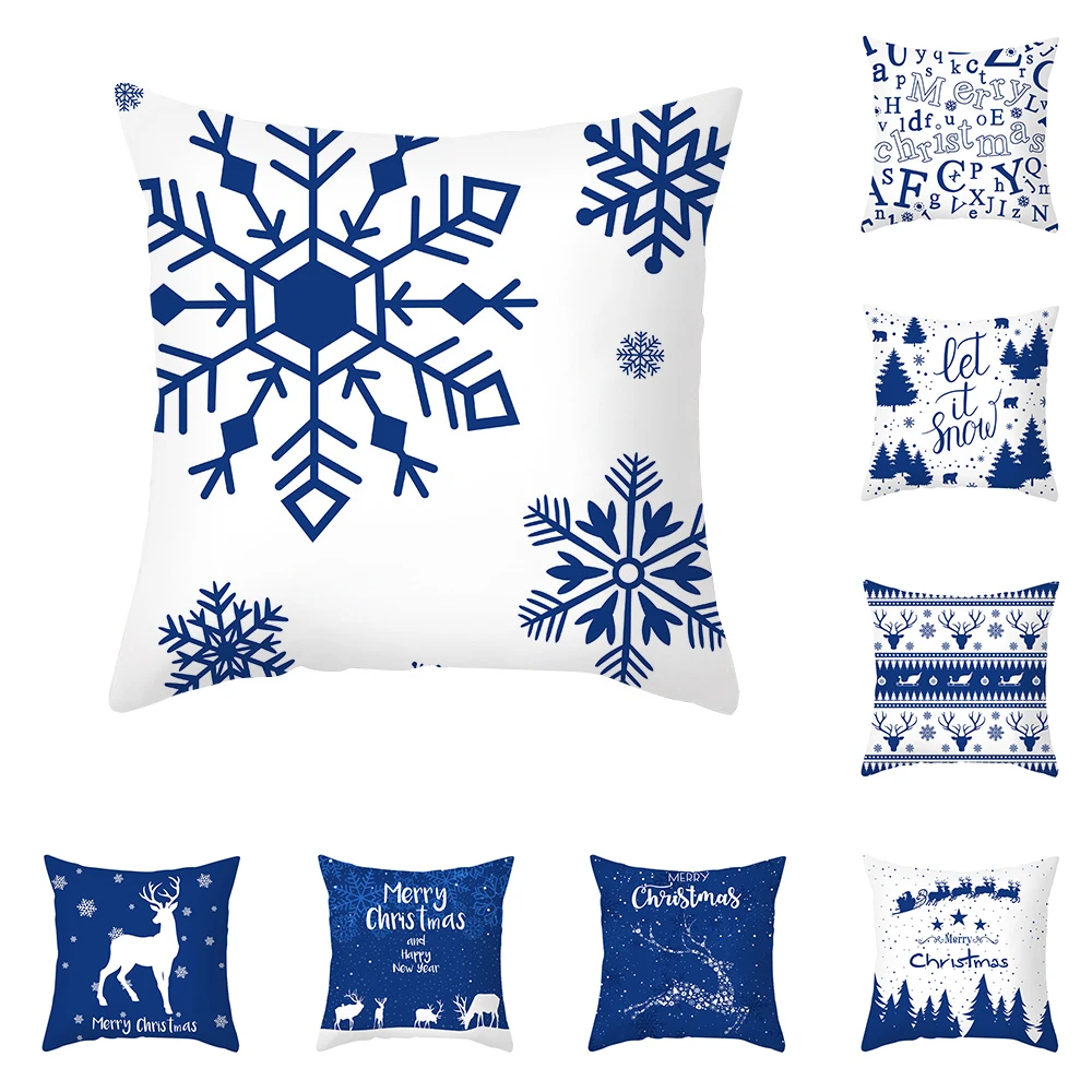 

Рождественская наволочка Синей Серии, наволочка для подушки, скандинавский домашний декор, гостиная, офисный диван с подушкой чехол, рождес...