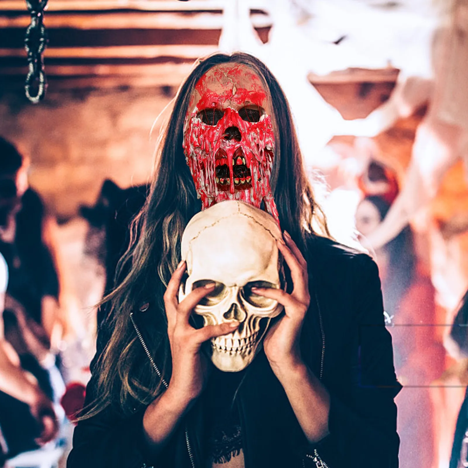 

Realistic Cosplay Latex Mask Headgear Halloween Mask Party Theme Skull Blood Of The Tentacles Red Mask For Adult