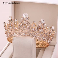 goldsilver color big round crowns baroque tiaras crown crystal heart bridal wedding hair accessories queen princess diadem