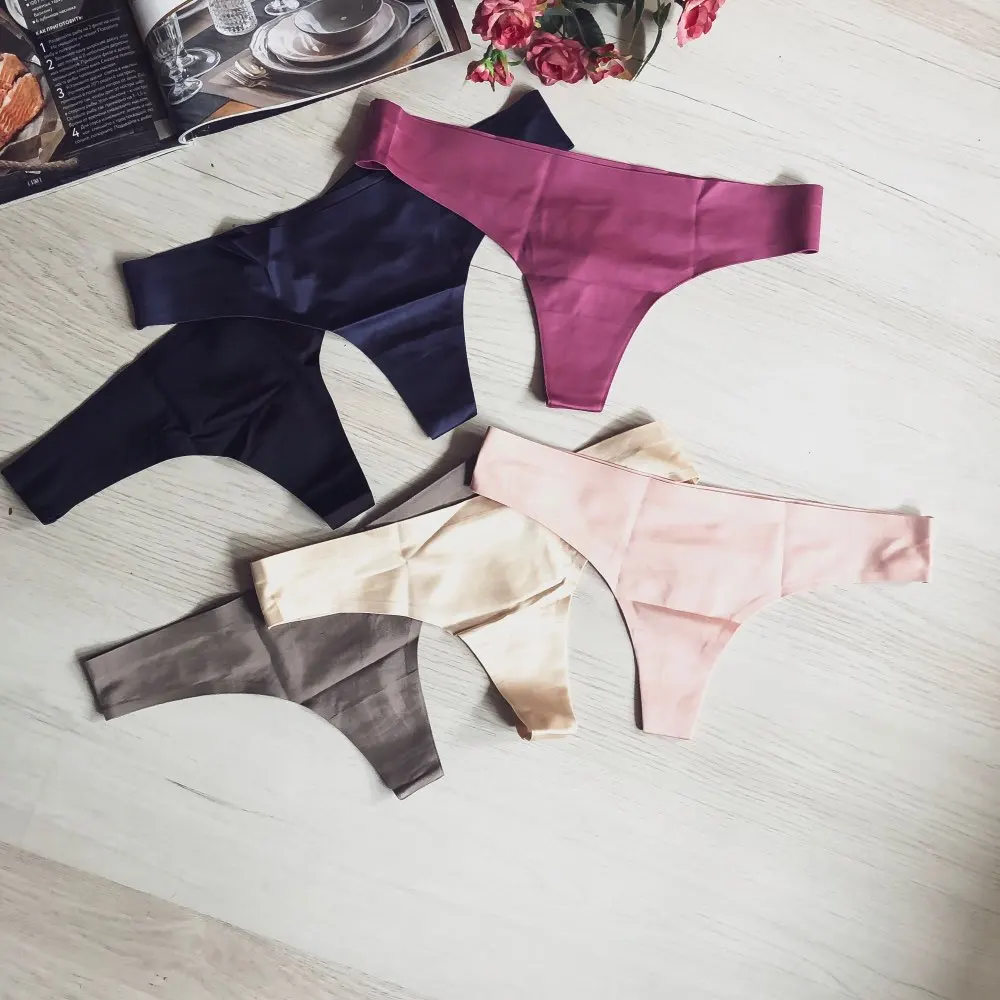 Сексуальное бесшовное женское нижнее белье удобные стринги из ледяного шелка в
