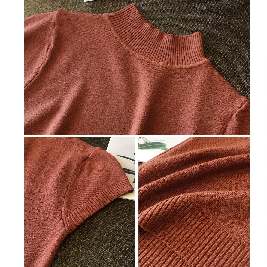

Turtleneck Summer Short Sleeve Korean Sweater Knitted Pullover Women Sweaters Tops Basic Thin Pull Femme Jumper