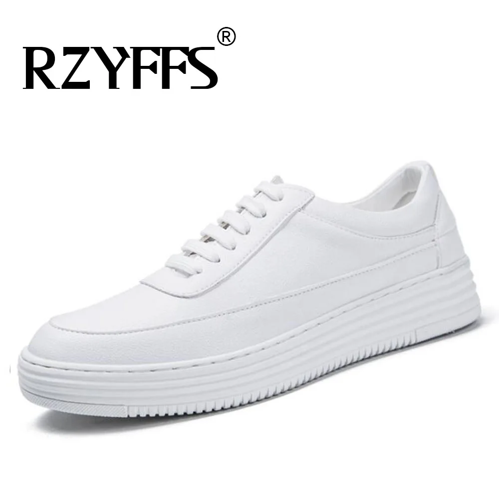 

Mens Black White Leather Flats Thick bottom Shoes Autumn New Handmade Casual Shoes Simple Stylish Male Sneaker Shoes A55-61