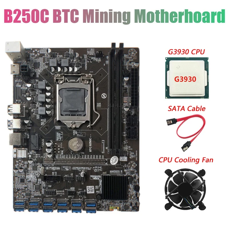 

Материнская плата B250C для майнинга BTC с ЦП G3930 + вентилятор + кабель SATA 12xpcie на USB3.0 слот GPU LGA1151 поддерживает DDR4 DIMM RAM