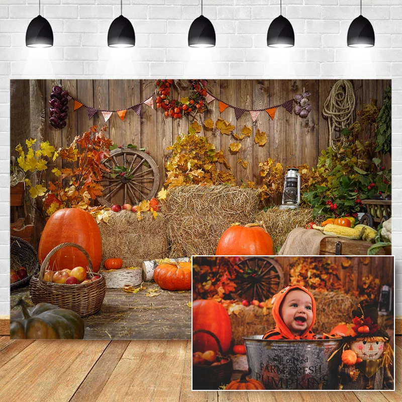 

Autumn Pumpkin Background Photography Farm Barn Backdrops for Photographers Children Birthday Photocall Background Photo Studio