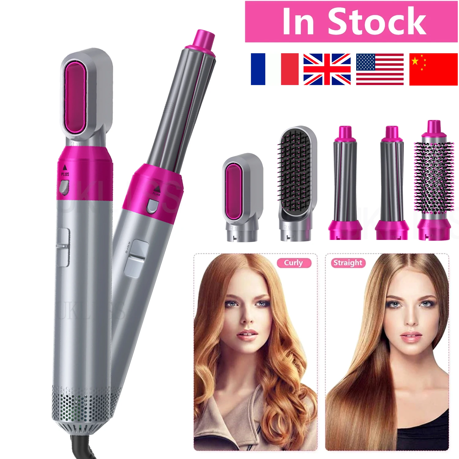 

Hair Dryer Brush 5 In 1 Electric Blow Dryer Comb Hair Curling Wand Detachable Brush Kit Negative Ion Straightener Hair Curler