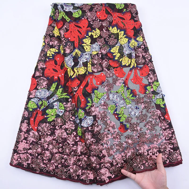 Последние нигерийские кружева с блестками Ткань 5 ярдов Африканский Воск шнур