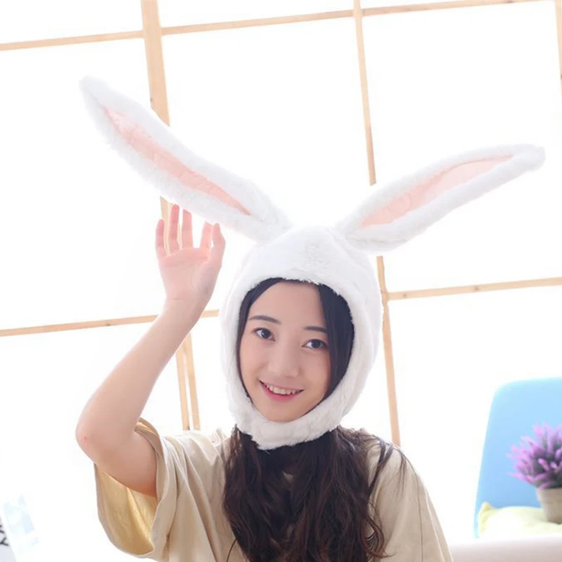 Женская и мужская забавная плюшевая шляпа с капюшоном ушками кролика головной