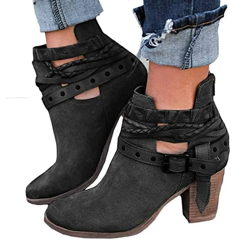 2019 г. новые модные женские ботинки Осенняя обувь на высоком каблуке Женская