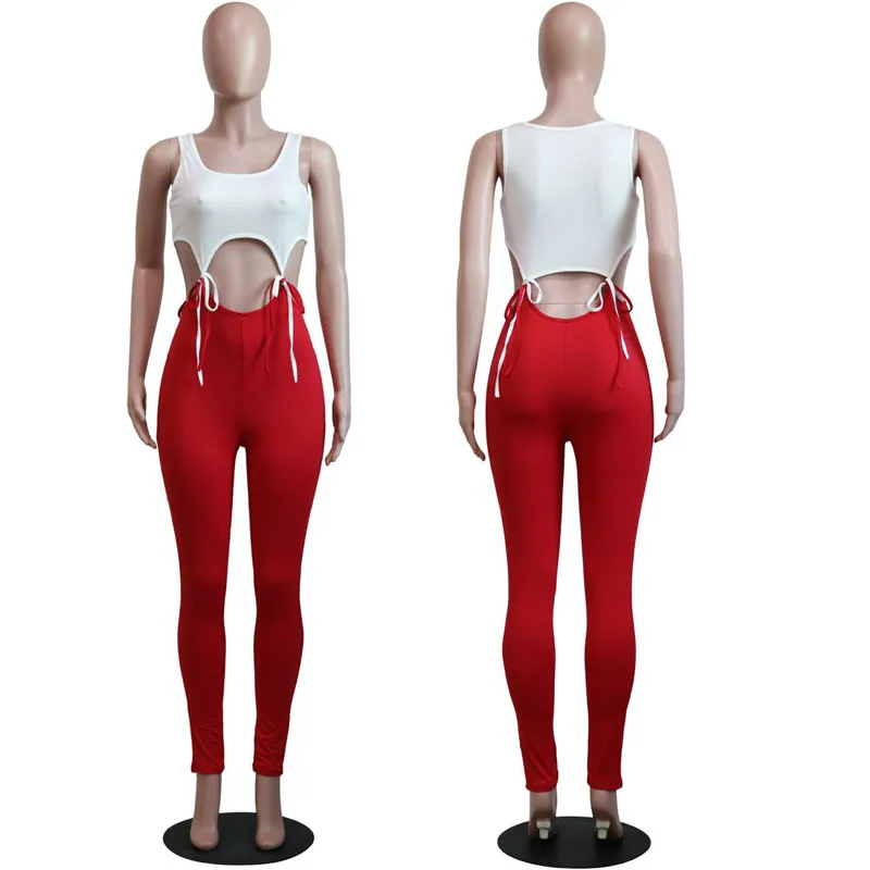 

HAOYUAN Sexy Hollow Out Bandage Jumpsuit Fashion Summer Clothes One Piece Overalls Club Outfits Bodycon Rompers Womens Jumpsuit