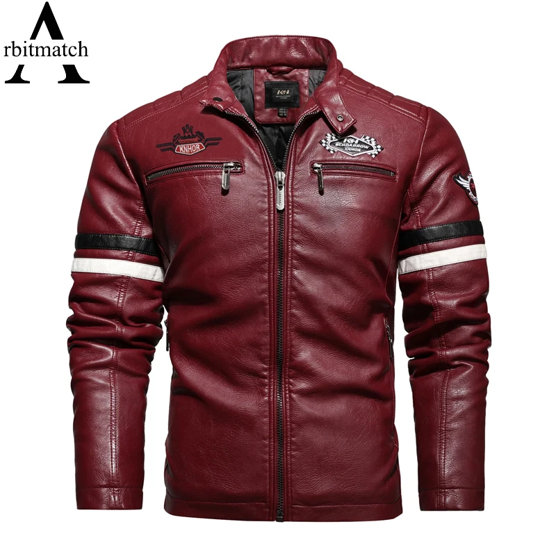 

Men's Coat Winter Leather Jacket Man Motorcycle Racer Embroidery PU Leather Men's Jacket Fashion Stand Collar Windbreaker Coats