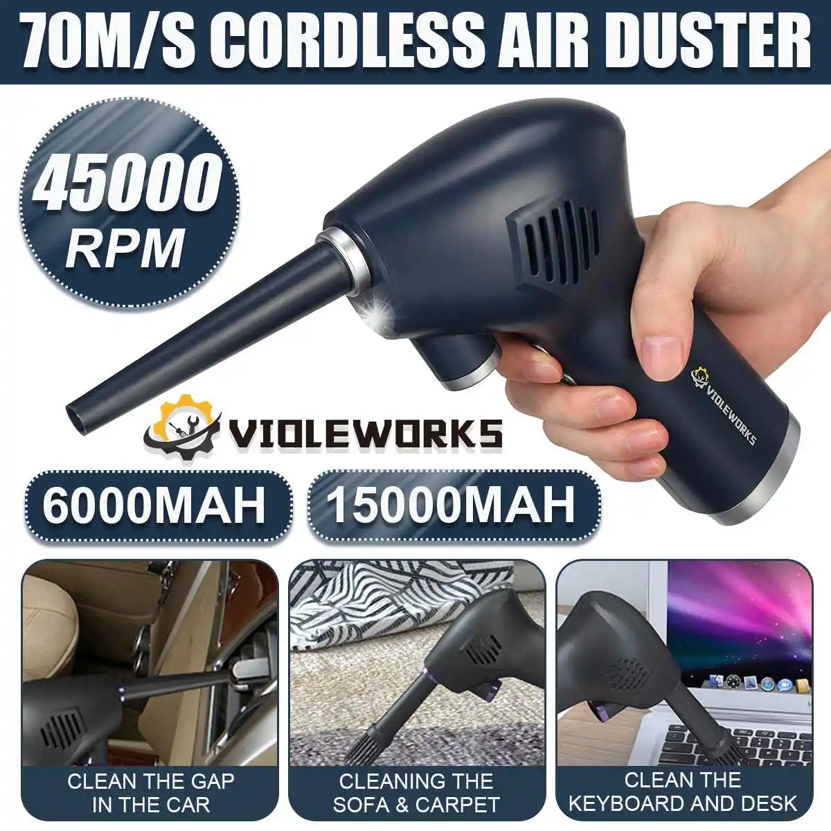 NEW ER 45000RPM Cordless Air Duster Electric Compressed Air Blower For Computer Laptop Keyboard Camera Small Appliances Cleaning